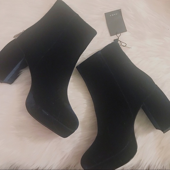 NWT Zara Teal Velvet Platform High Heel Ankle Boot - Picture 6 of 6